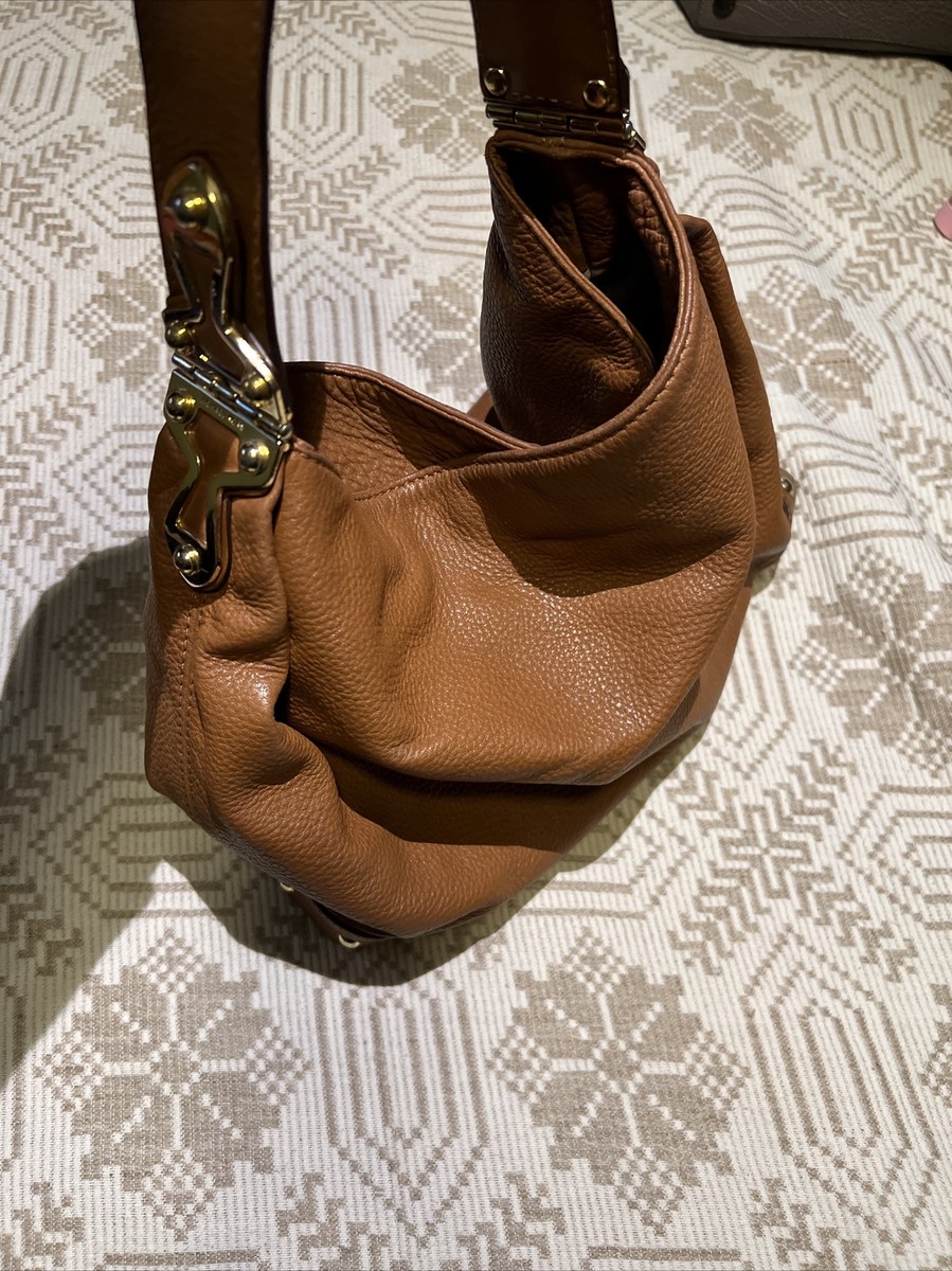 Michael Kors Slouchy Hobo Shoulder Bag Side Rare Gold Hinged Hardware Signed