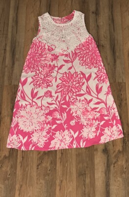 Lilly Pulitzer 00 Neon Pink Dress Sleeveless Shift Lace Fits Girls Large |  eBay