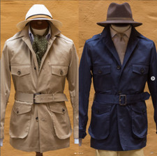 Vintage Men's Safari Jacket with Belt Leisure Fit Hunting Coat Pant Four Pockets