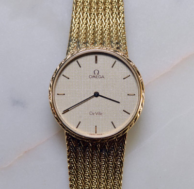 Vintage Omega De Ville Quartz - Gold Plated Woven Bracelet Champagne Dial Watch