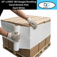 4 Rolls Cast Narrow Banding Stretch Wrap 15" x 1500' 63 Gauge Dark White Film