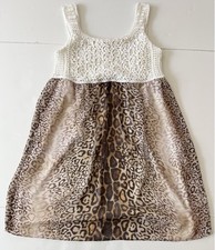 V Christina Dress L White Crochet Animal Print Flare Midi Beachy Boho Sleeveless