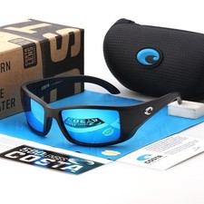 New Costa Del Mar BLACKFIN Matte Black/ Blue Mirror Polarized 580P Sunglasses