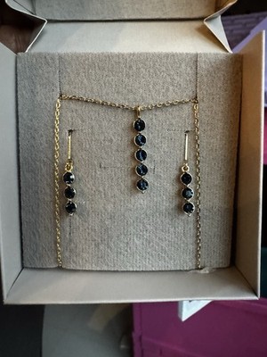 Colección Luz Azulina Yanbal Bañado En Oro De 24q 1 Collar Y 1 Par De Aretes