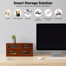 Desk Organizer with Drawers Wooden Desktop Storage Cabinet Storage Box, 4 Drawer