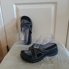 Y2K 90s Vintage Black Strappy Platform Wedge Thong Sandals Chunky Lug Sole 6.5