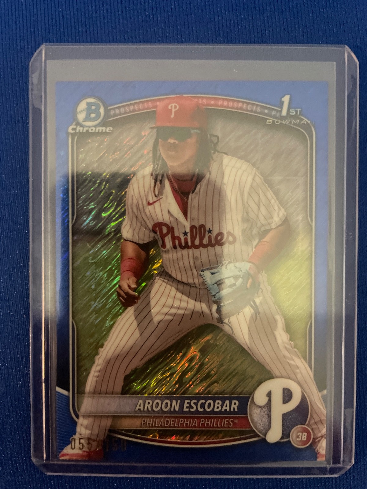 2025 Bowman - Chrome Prospects Aroon Escobar #BCP-65 Blue Shimmer Refractor /150