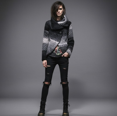 MODA MILANO Damen Jacke SCHNALLE Wolle Kragen/Knopfleiste Asimm. Sfum Grau S/M