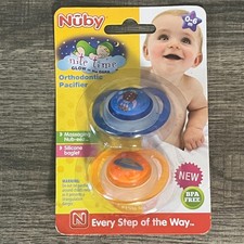 2pk Nuby Silicone Glow in the Dark Massaging Nub-eez Orthodontic Pacifiers 0-6m