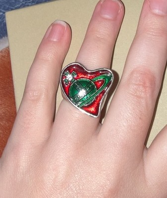 Vivienne Westwood Women's Heart Ring With Emblem In Red And Green