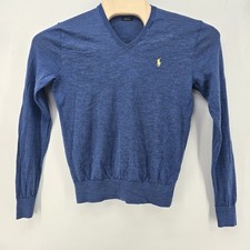 Polo Ralph Lauren Sweater Men's M Blue Merino Wool V Neck Knit Pullover Preppy