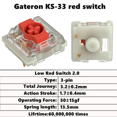 Gateron KS-33 Low Profile 2.0 Switch Red Blue Brown 3Pin Slim Keyboard Switch
