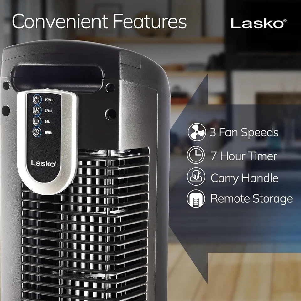 LASKO Oscillating Tower Fan 36" with Remote Control, 3 Quiet 2511 - Image 2 of 4