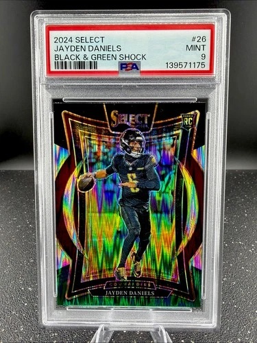 Jayden Daniels 2024 Panini Select #26 Black and Green Prizm Shock RC PSA 9