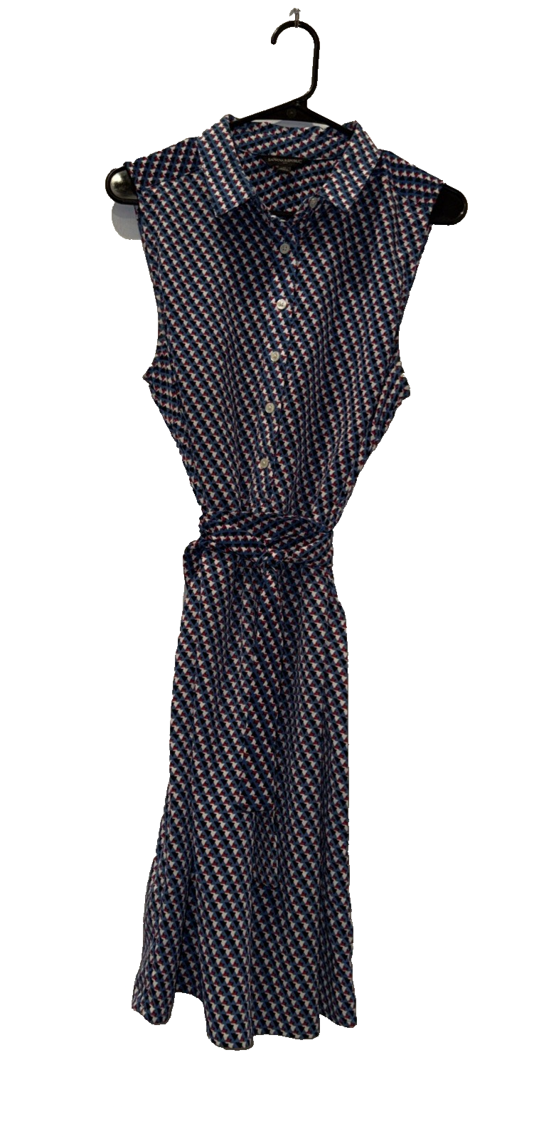Banana Republic Shirt 1/2 Button Dress Women’s 12 Geo Print Sleeveless Tie Waist