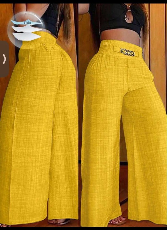 Unity Pantalones anchos yellow y sueltos para mujer con decoración de cade