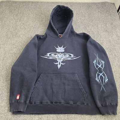 VTG Jnco Blue Y2K Tribal Crown Graphic Pullover Long Sleeve Hoodie XL Felt 90s