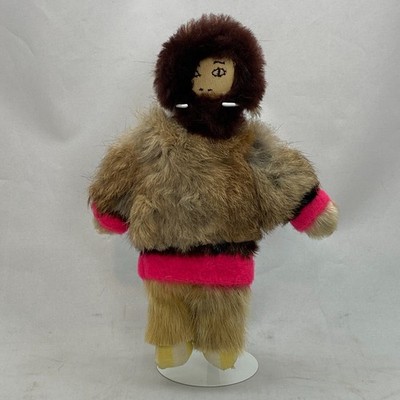 Vintage Alaska Pelz Inuit Eskimo Puppe 10'' Handarbeit Souvenir 3-echte Pelze Kostüm