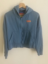 Empyre Hoodie Sweatshirt Womens Medium Blue Full Zip Fleece Logo Cropped Relaxed