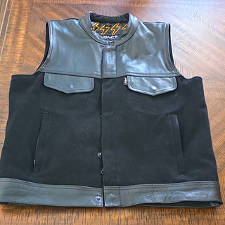 Thrashin Supply Kanan Mens Leather/Denim Motorcycle Riding Vest Black