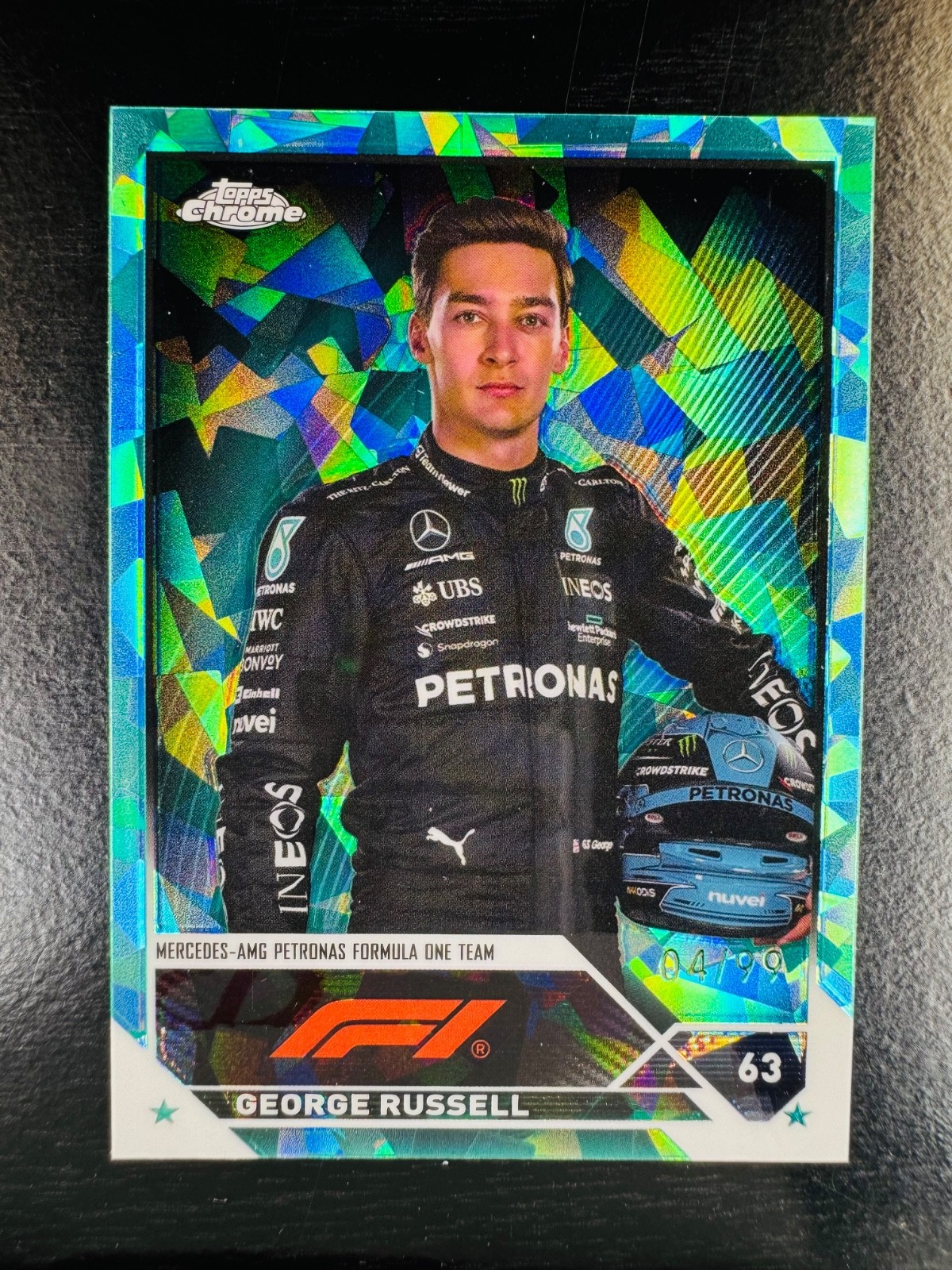 2023 George Russell Aqua 4/99 Sapphire Refractor Topps Chrome #13 F1 Formula 1
