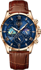 Orologi Da Uomo Cronografo Impermeabile Fasi Lunari Design Con Data Luminosa Oro