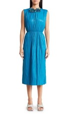 $7910 Gucci Womens Embellished Leather Dress Turquoise Sleeveless Size 40 / US 4