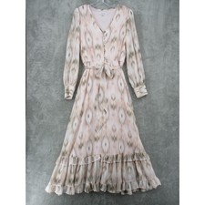 Calvin Klein Dress Womens 8 Ikat Maxi Belted Ruffle Southwestern Flirty Boho Tie