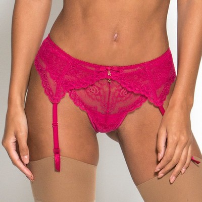 Gossard Superboost Lace Vivacious Sheer Garter Belt Low Rise Pink Suspender 7712