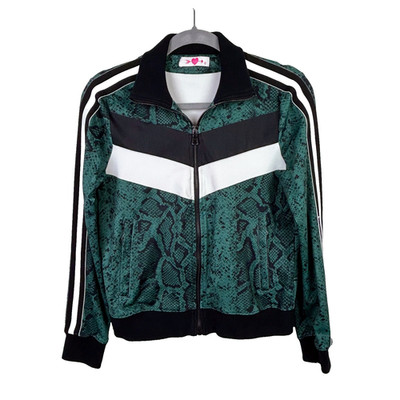 Buddylove Green Snake Python Print Athletic Track Jacket Full Zip Racer Stripe S
