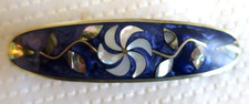 Vintage Mother of Pearl Blue Floral Hair Barrette 6" Length