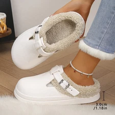 Waterproof Eva Mules Slippers Women 2025 Winter Metal Buckle Warm Soft Slippers