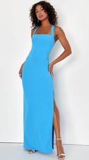 NWT Lulus Glamorous Dedication Blue Sleeveless Column Maxi Dress. Small