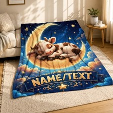 Sleeping Baby Cow On Moon Coral Fleece Blanket Nursery Decor