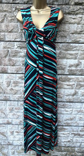 Ladies M&S Smart Turquoise Mix Sleeveless V-Neck Tie Back Long Maxi Dress UK 10
