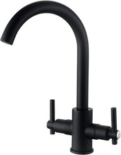 Funime® Black Kitchen Sink Taps Mixers Dual Lever Monobloc Swivel Spout 