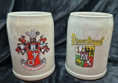 Pilsner Urquell German & Beck's Beer Mug Stein 0.5L Stoneware Breweriana Germany
