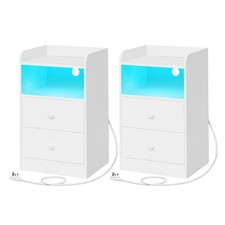 WOLTU 2er Set Nachttisch Modern Nachtschrank mit 2 Schubladen LED-Beleuchtung