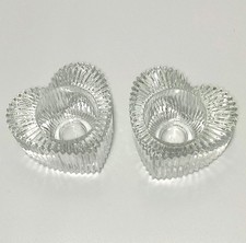 Pair of Avon Love Light Heart Candle Holders 1982 Clear Glass Votive 