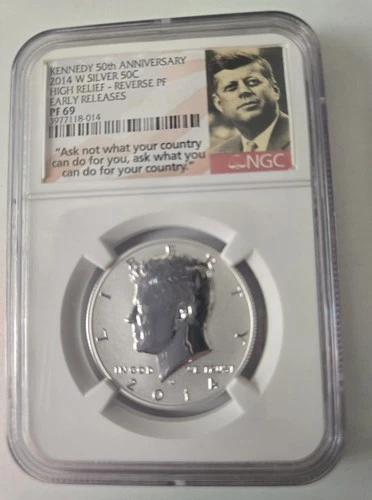 2014 W Silver 50c 50th Anniversary, High Relief Reverse Proof PF69