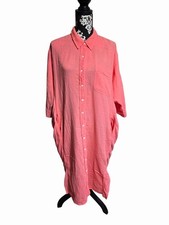 Universal Thread Pink Coral Button Front Shirt Dress L 100 Cotton Dolman Sleeve