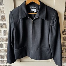 Vtg Sag Harbor Wool Blazer Womens Size 12 Full Zip Collared Pockets Lined 90s