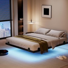 LED Lights and Charging Station, Modern Metal Queen Bed Frame, Easy to Assemble,