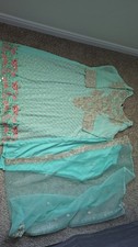 Last piece Embroidered Aqua Blue Net Salwar Kameez Suit with Dupatta for Women