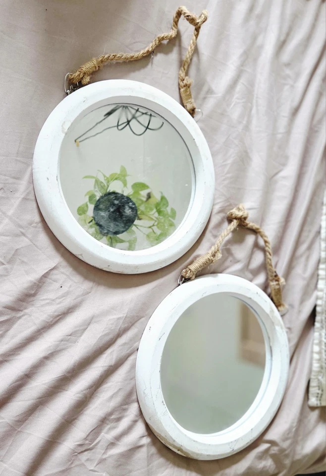 Round White Decor Mirrors - Set of Two - Image 3 of 4
