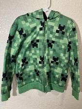 Minecraft Creeper Hoodie Boys Size 6 Full Zip Green Pixel Pattern Mojang Bentex