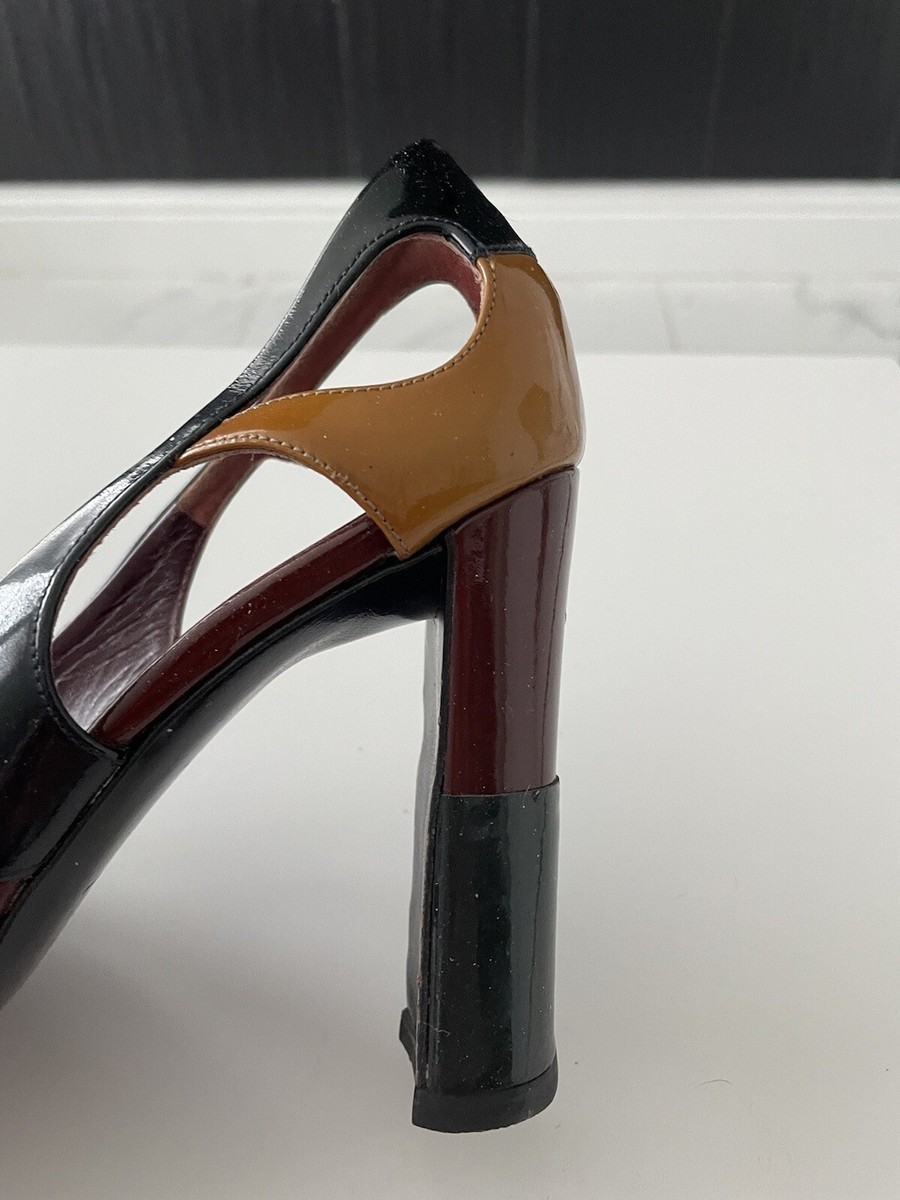 PRADA BURGUNDY/MAROON PATENT LEATHER HIGH HEELS SHOES SIZE US 7 EU