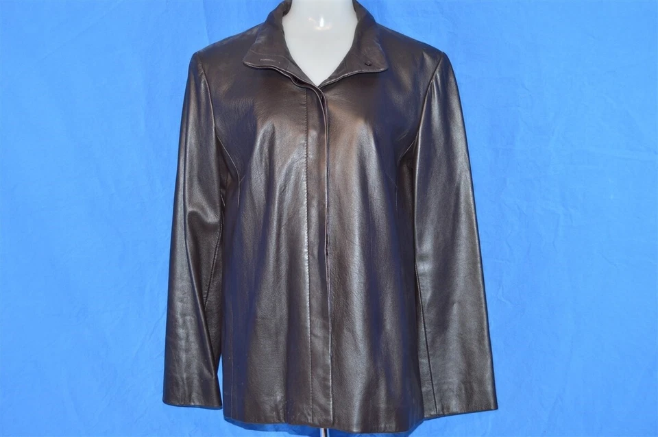 CHAQUETA MUJER BROOKS BROTHERS CUERO MARRÓN SUAVE FORRADA NYLON S Foto 2 de 4