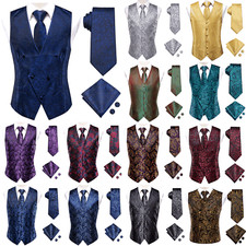 Fashion Formal Casual Wedding Party Mens Vest Regular Fit Button Waistcoat Tie