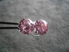 Round Pink 9 mm Crystal Sterling Silver Post Stud Earrings  3.5g